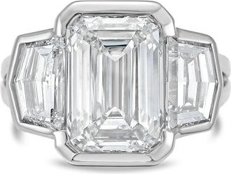 Diana M. Jewels Platinum Lab Grown 15.00 ct Emerald Diamond 3-Stone Bezel Ring