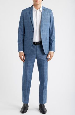 John Varvatos Varick Slim Fit Blue Glen Check Wool & Cotton Blend Suit in Light Blue at Nordstrom, Size 36Regular