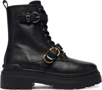 Pinko Mia 19 Enkellaars - Dames - Veterlaarzen - Zwart - 40 EU - Leer - Schoenen