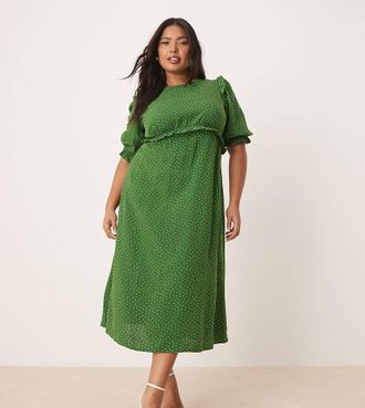 Nobody's Child Felicia - Vestito midi verde a pois con volant