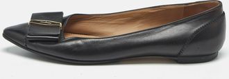 Ferragamo Black Leather Vara Bow Ballet Flats