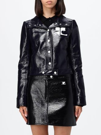 Courr&egrave;ges Slim Fit Cropped Coated Cotton Jacket with Logo