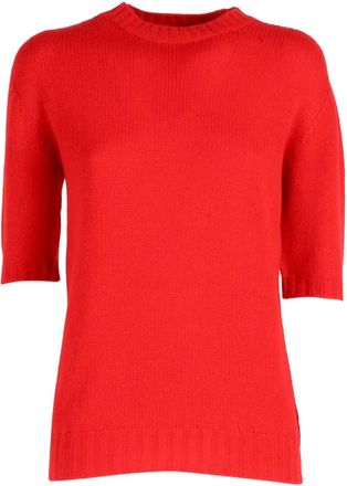Fabiana Filippi Cashmere Knitwear, female, Red, Size: L Maglia Girocollo Manica Corta in Cashmere Garza