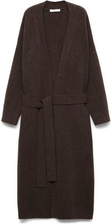 Mango Longline Tie Belt Cardigan in Chocolate at Nordstrom, Size Small