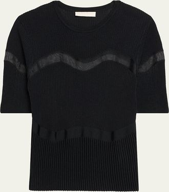 Ulla Johnson Ayla Wavy-Inset Short-Sleeve Rib Top