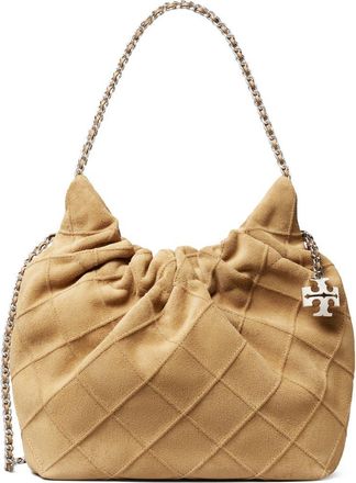 Tory Burch Fleming Suede Mini Hobo in Stone at Nordstrom