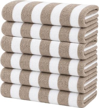 Luxury Home 6-Pack Cabana Striped Terry Cloth Beach Towels