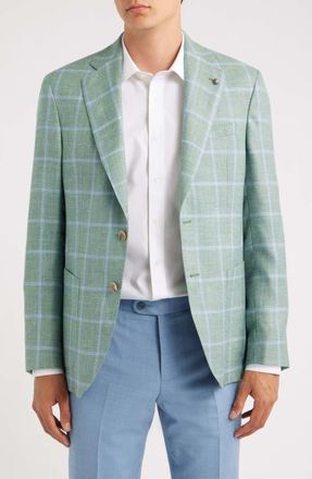 Jack Victor 250th Capsule Myles Unconstructed Green Windowpane Check Slub Wool & Silk Blend Sport Coat in Sage at Nordstrom, Size 42