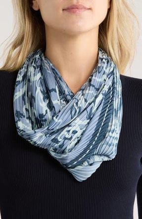 Nordstrom Rack Pleated Satin Scarf in Navy- Light Blue Abstr Floral at Nordstrom Rack