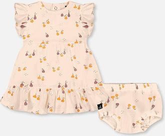 Deux par Deux Baby Girls Printed Organic Cotton Dress And Bloomer Set Peach With Pears in Peach With Pears Print at Nordstrom, Size 6M