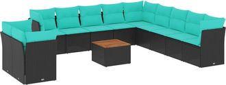 vidaXL Set De Sof&aacute;s De Jard&iacute;n Y Cojines 12 Pzas Rat&aacute;n Sint&eacute;tico Negro Vidaxl
