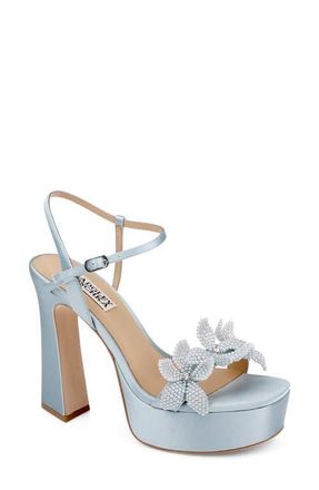 Badgley Mischka Wicket Ankle Strap Platform Sandal in Mist Blue Satin at Nordstrom, Size 8.5