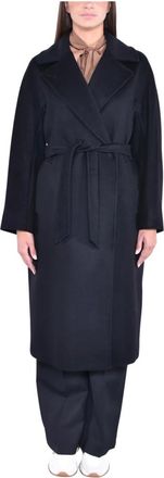 Max Mara Jassen, Dames, Zwart, L, Wol, Dubbelbreasted wollen jas met sartoriale details