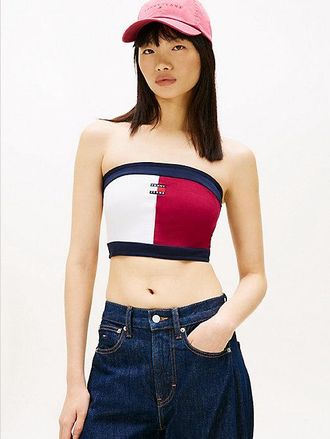 Tommy Hilfiger Top palabra de honor color block con parche