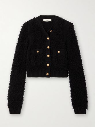 Chlo&eacute; Cardigan In Misto Lana E Seta Boucl&eacute; - Nero