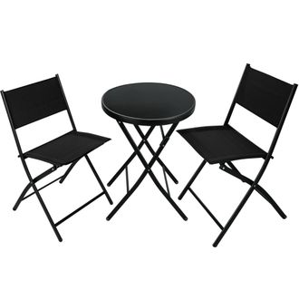 TecTake Conjunto de muebles para balc&oacute;n, mesa y sillas, 3 piezas, negro