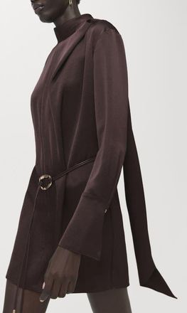 Mango Foulard Long Sleeve Satin Dress in Brown at Nordstrom, Size 10