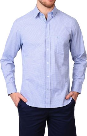 Tailorbyrd Micro Gingham Stretch Cotton Button-Up Shirt in Lt Blue at Nordstrom Rack, Size Xx-Large