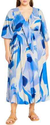 City Chic The Swirl Tie Front Midi Dress in Print at Nordstrom