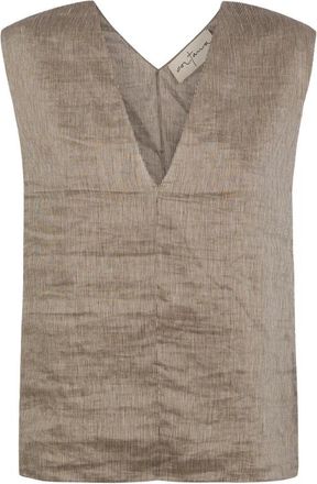 Cortana V-hals Top zonder Mouwen - Dames - Tops zonder mouwen - Bruin - 2XS - Linnen - Tops