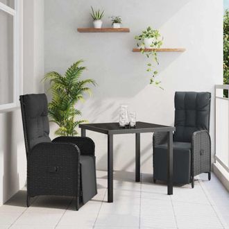 vidaXL Conjunto De Comedor De Jard&iacute;n Con Coj&iacute;n 3 Pcs Negro Polirat&aacute;n Vidaxl