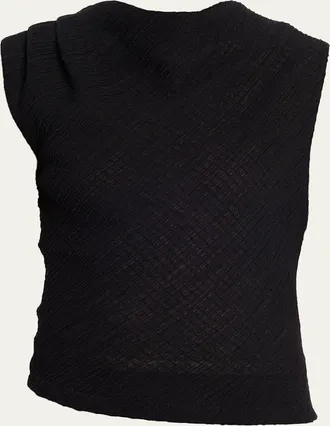 Vince Shadow Grid Cowl-Neck Top