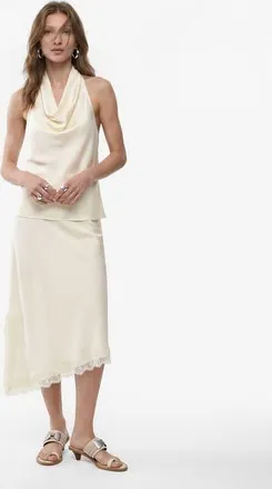 Koton Asymmetric Lace Trim Satin Skirt in Yellow at Nordstrom, Size 10