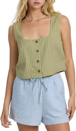 Billabong Another Wave Crop Cotton Blend Button-Up Tank Top in Cedar at Nordstrom, Size X-Large