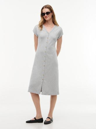 Tommy Hilfiger Womens Gold-Button Interlock Midi Dress - Grey Heather - XXL
