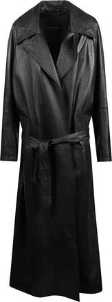 Balenciaga Extra lange leren trenchcoat - Dames - Jas met riem - Zwart - M - Leer - Jassen