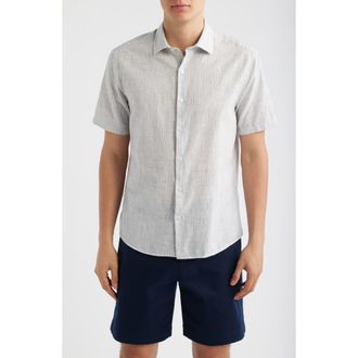 Robert Barakett Daxton Print Cotton Blend Sport Shirt in Washed Blue at Nordstrom, Size Xx-Large