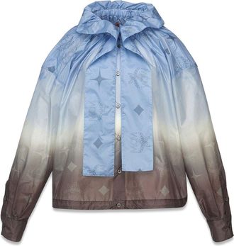 MCM Gradation Monogram Ripstop Nylon Blouse in Della Robbia Blue at Nordstrom, Size 42