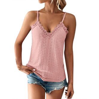 Generic Womens Tops Stretch Tank Top Camisole Undershirt Womens V Neck Lace Lace Lace Fashionable Casual Camisole Vest Date Night Tops for Women (Pink, XXL)