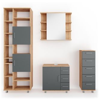 Vicco Conjunto De Muebles De Ba&ntilde;o Ilias, Roble, 4 Piezas