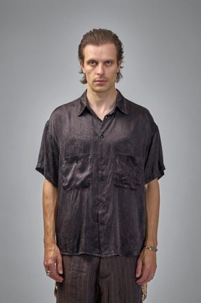 Geoffrey B. Small Assymetric Swing Back Exaggerated Volume Short Sleeve Workshirt Hand Dyed