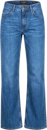 Moorer Womens Button-Zip Closure Flare Jean In Stone Washed