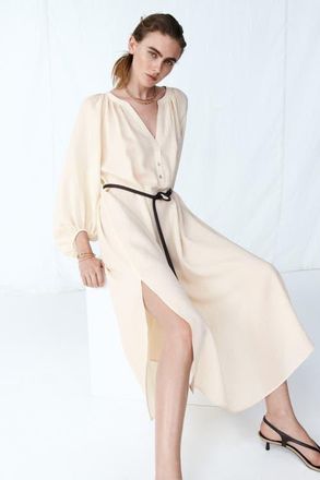 H&M Oversized Tie-belt Dress in Light Beige at Nordstrom, Size Xx-Large