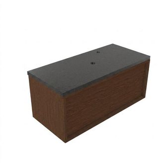 Saniclass Holz Frame Badkamermeubelset - 100x45x43cm - Noche basalten wastafelblad gepolijst (zwart) - 1 kraangat - 1 lade - mat walnut pure (hout)