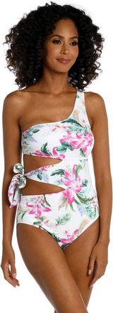 La Blanca Womens La Blanca Swimsuit Mystic Palms Cutout One Shoulder One Piece RED697