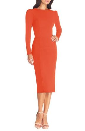 Dress The Population Nadia Long Sleeve Scoop Back Midi Dress in Poppy at Nordstrom, Size Xx-Small