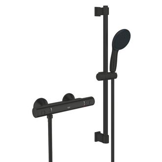 GROHE Precision Start Doucheset - thermostatische douchekraan - met glijstangset - 60cm - ronde handdouche - 1 straalsoort - gladde doucheslang - mat zwart
