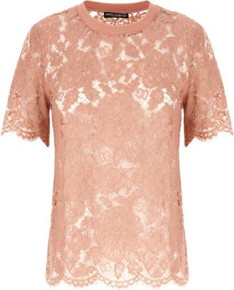Dolce & Gabbana Cordonetto Lace T-shirt - Dames - Blouses - Roze - XS - Katoen - Overhemden