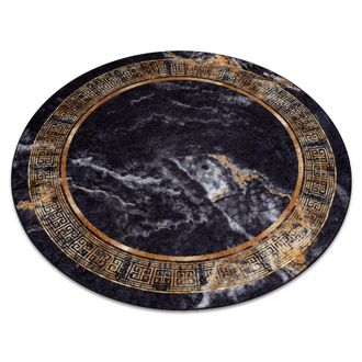 RugsX Rugsx - Alfombra Lavable Miro 51199.806 Circulo M&aacute;rmol, Griego Antideslizante - Negro / Dorado Black Circulo 160 Cm