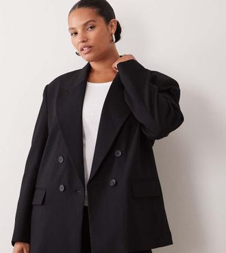 Asos Curve blazer sartoriale doppiopetto con spalle strutturate nero