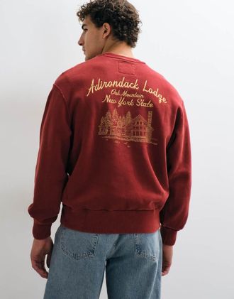 Abercrombie & Fitch felpa pesante con grafica sul retro bordeaux-Rosso