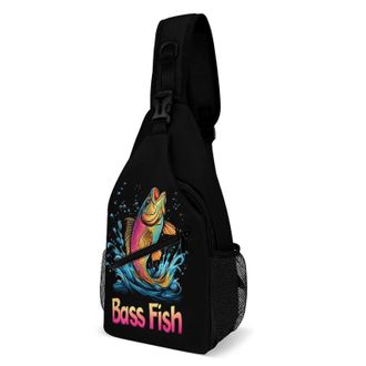 Generic Bass Fish Unisex Shoulder Bags Casual Crossbody Chest Bag Sling Backpack for Hiking Cycling Travel