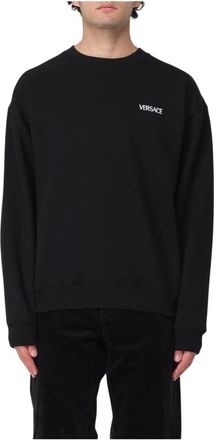 Versace Hoodies & sweatvesten, Heren, Zwart, S, Katoen, Zwarte Logo Sweatshirt voor Mannen