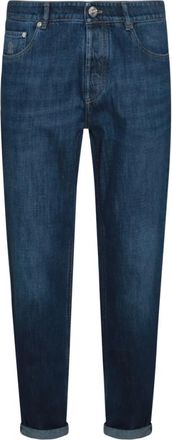 Brunello Cucinelli Blauwe Denim Jeans met Ritssluiting - Heren - Slim Fit Jeans - Blauw - 2XL - Denim - Jeans