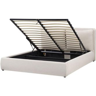 Beliani Cama Con Almacenaje Moderna Tapizado De Tela Beige 160 X 200 Cm Bajonna