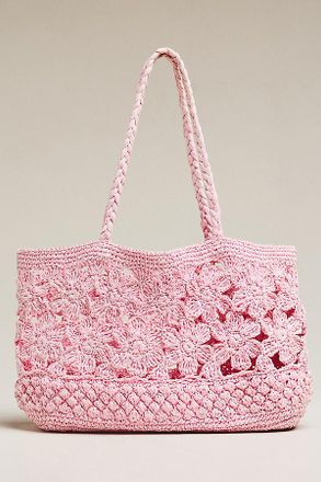 LoveShackFancy Sharlo Crochet Flower Tote Bag